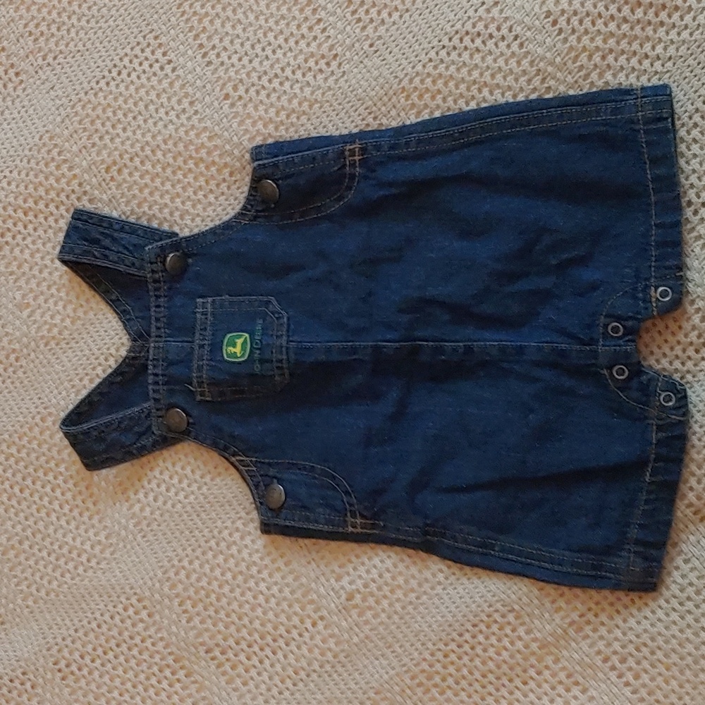 John Deere size 3/6 months jeans denim overalls shorts